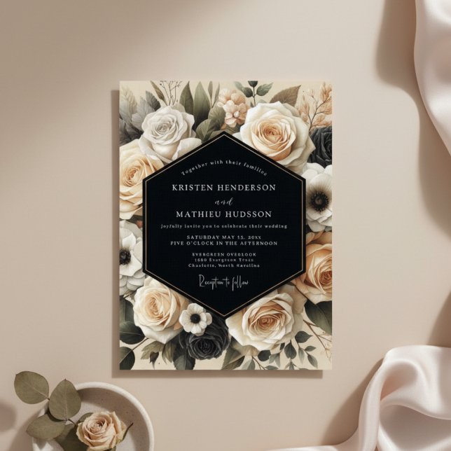 Invitación Cream Floral Nocturne Wedding (Subido por el creador)