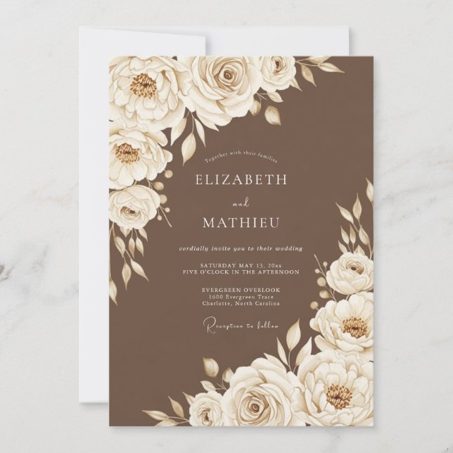 Invitación Cream Floral Rustic Wedding (Anverso)