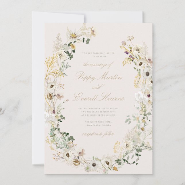 Invitación Cream Floral Wildflower Poppy Wedding Invitation (Anverso)