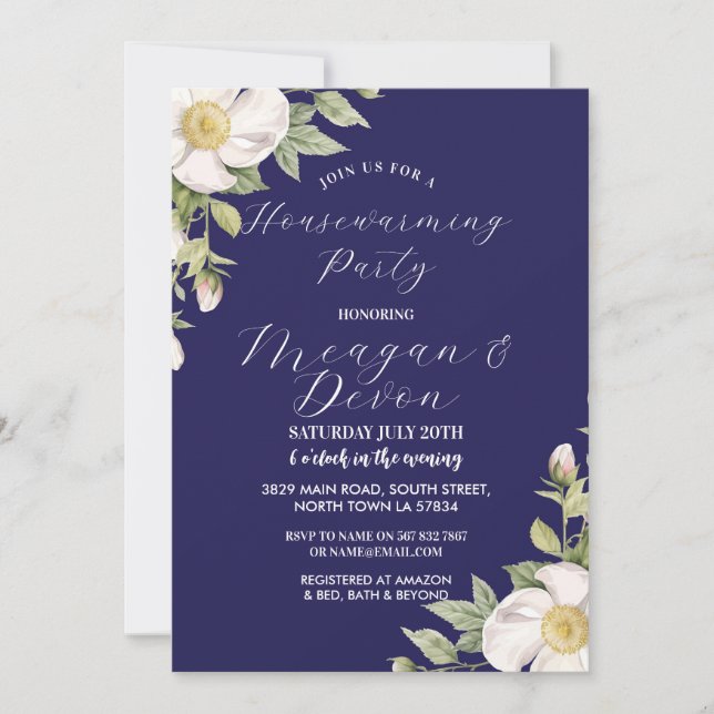 Invitación Cream Florals White Flowers Fiesta de calentamient (Anverso)