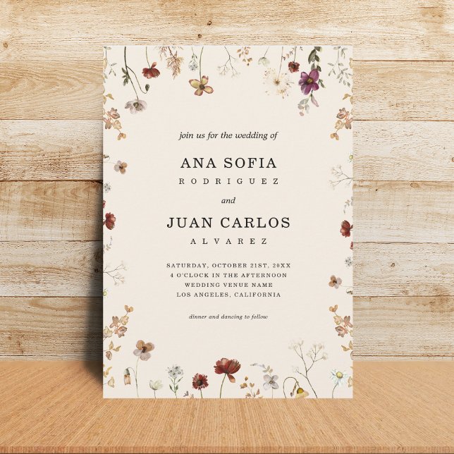 Invitación Cream Garden Wildflowers Boda de fotos con código  (Subido por el creador)