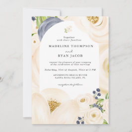 Invitación Cream Gold Beige Elegante Color De Agua Floral Flo