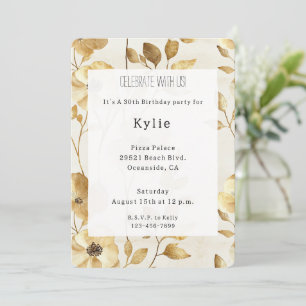 Invitación Cream Gold Flowers Cumpleaños