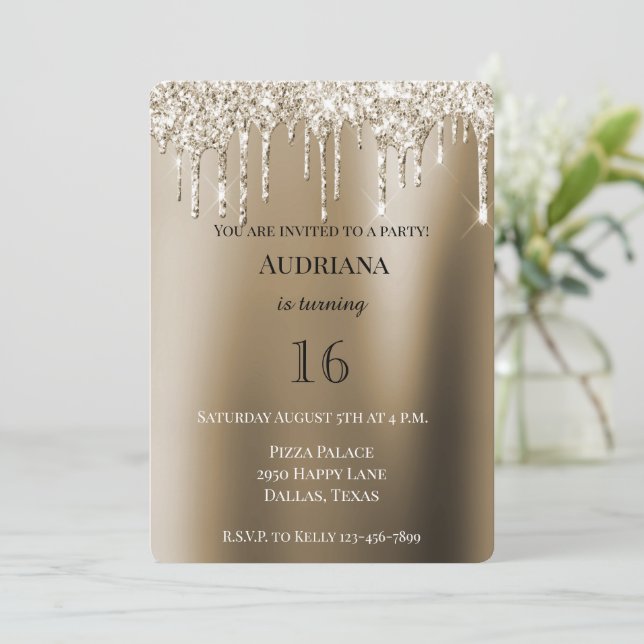 Invitación Cream Gold Glitz Purpurina Helado Perforaciones Cu (Anverso de pie)