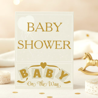 Invitación Cream & Gold Heart & Ribbon Baby Shower Invitation