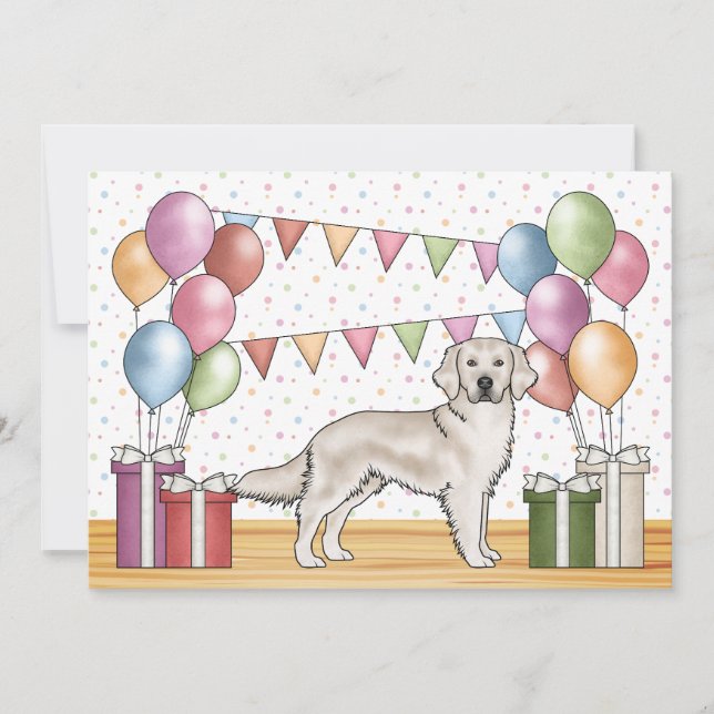 Invitación Cream Golden Retriever Dog Colorful Birday (Anverso)