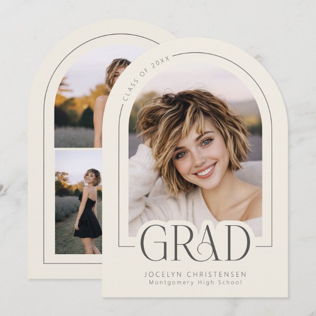 Invitación Cream Gray Modern Photo Collage Grad Announcement (Anverso / Reverso)