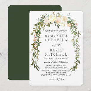 Invitación Cream Hunter Green Boda Botánico Floral
