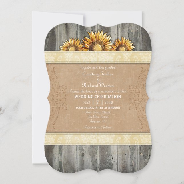 Invitación Cream Ivory Brown Rustic Sunflower Wedding Invitad (Anverso)