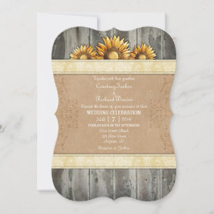 Invitación Cream Ivory Brown Rustic Sunflower Wedding Invitad