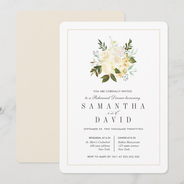 Invitación Cream + Ivory | Cena de ensayo de Bodas orgánicos (Anverso / Reverso)