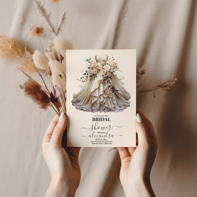 Invitación Cream Ivory Floral Boda Vestido de novia ducha (Subido por el creador)
