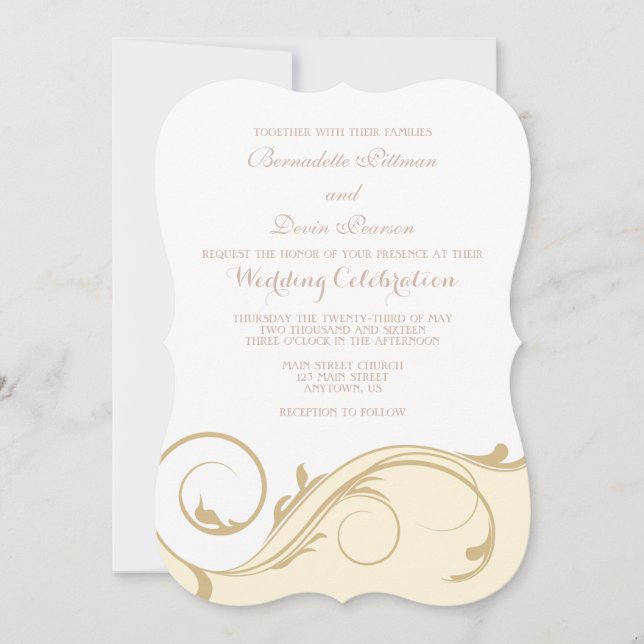 Invitación Cream Ivory Floral Swirl Bracket Wedding (Anverso)