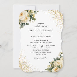 Invitación Cream Ivory Gold Confetti elegante Boda floral