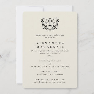 Invitación Cream JD Law Scales Laurel Wreath Graduation Invit