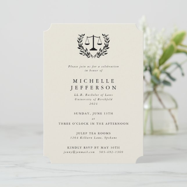 Invitación Cream Law Qualification Laurel Wreath (Anverso de pie)