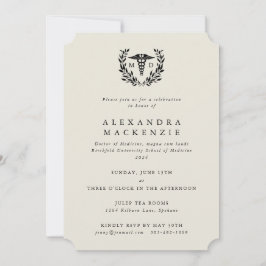 Invitación Cream MD Caduceus + Graduación Laurel Wreath