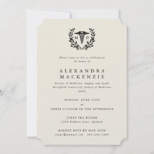 Invitación Cream MD Caduceus + Graduación Laurel Wreath