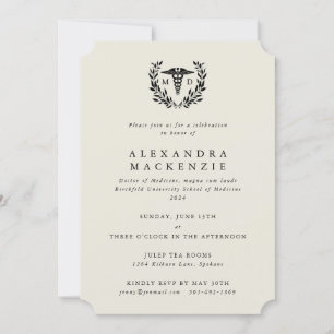 Invitación Cream MD Caduceus + Graduación Laurel Wreath