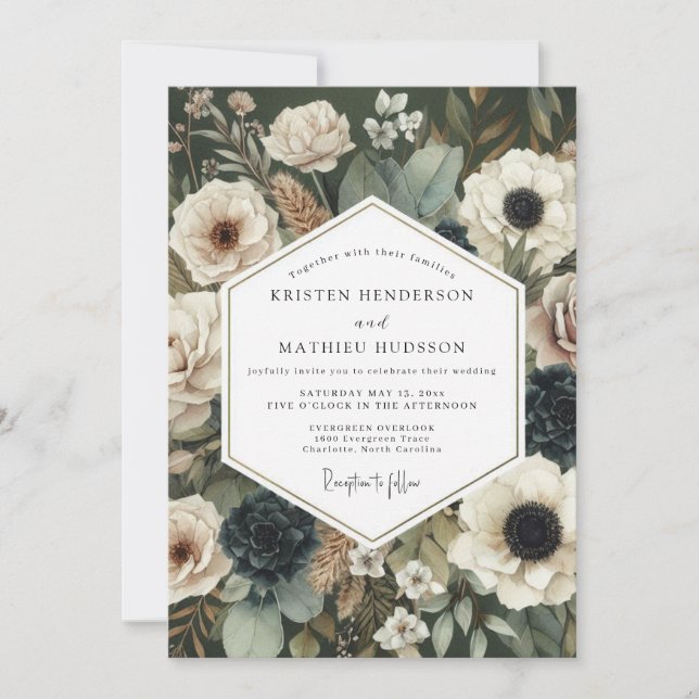 Invitación Cream Moody Botanical Wedding (Anverso)