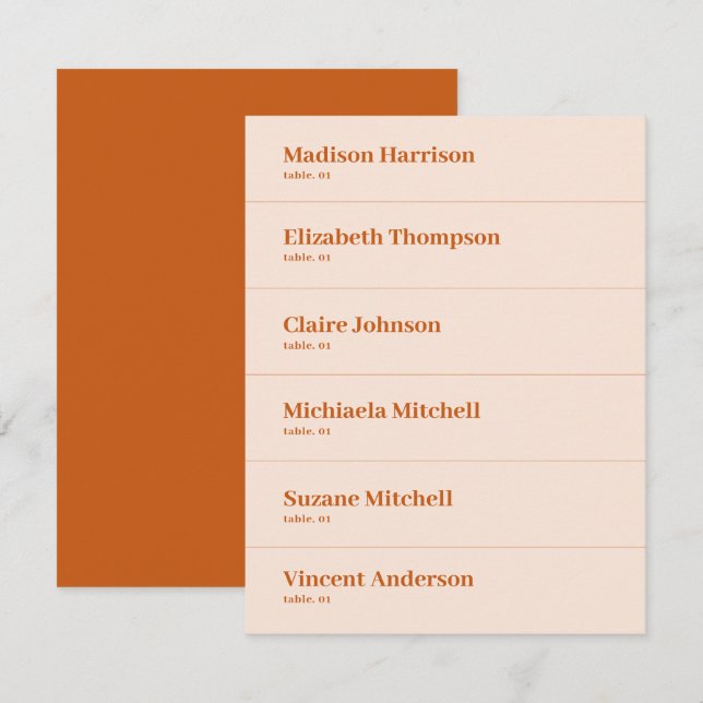 Invitación Cream Naranja Retro Boho Boda Place Card DIY (Anverso / Reverso)