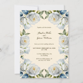 Invitación Cream Pastel White Rose Floral Border Boda