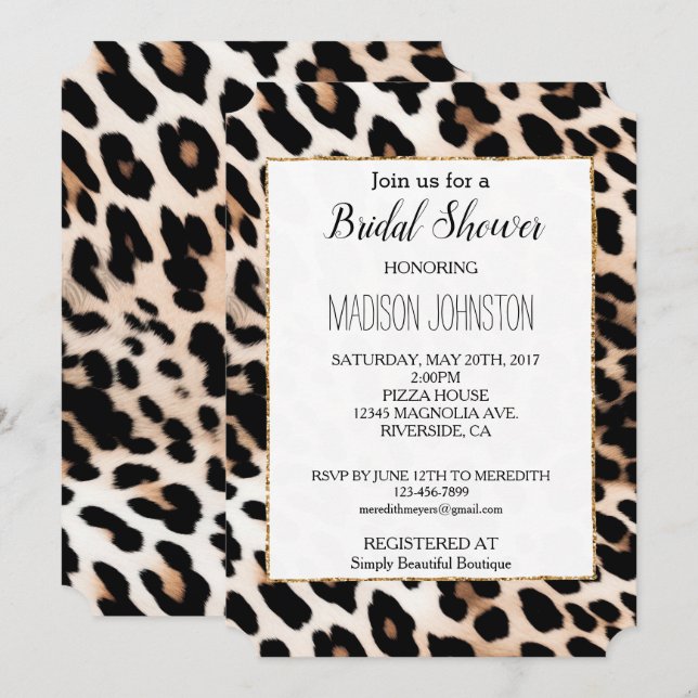 Invitación Cream Peach Black Leopard Animal (Anverso / Reverso)