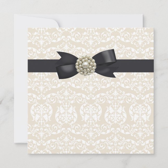 Invitación Cream Pearl Bow Black Tie Fiesta Event Template (Anverso)