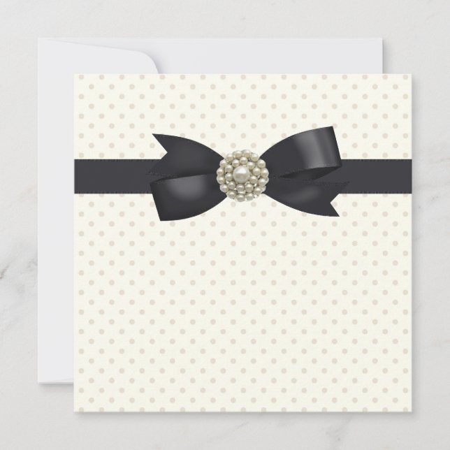 Invitación Cream Pearl Bow Black Tie Fiesta y evento (Anverso)