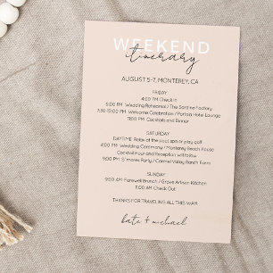 Invitación Cream Pink Boda Weekend Itinerary Card