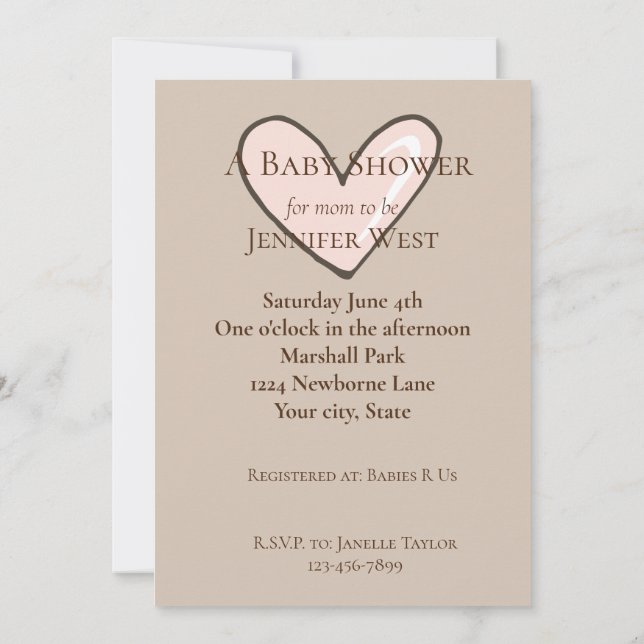 Invitación Cream Pink Heart Baby Shower (Reverso)