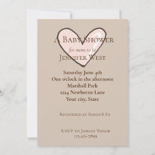 Invitación Cream Pink Heart Baby Shower