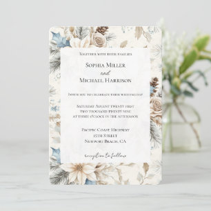 Invitación Cream Poinsettia Blue Floral Boda