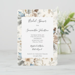 Invitación Cream Poinsettia Blue Floral Bridal Shower