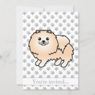 Invitación Cream Pomeranian Cute Cartoon Dog Birday Party