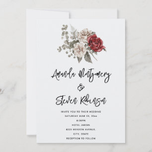 Invitación Cream & Red Rose Boho Floral Bouquet Boda