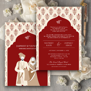 Invitación Cream rojo Punjabi Anand Karaj Sikh Boda