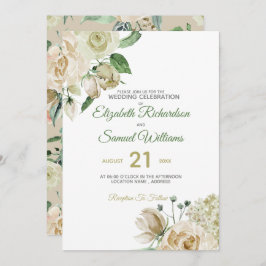 Invitación Cream Rosa Bud Hydrangea Watercolor Classic