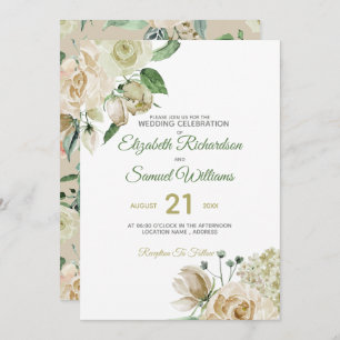 Invitación Cream Rosa Bud Hydrangea Watercolor Classic