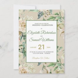 Invitación Cream Rosa Bud Hydrangea Watercolor Classic