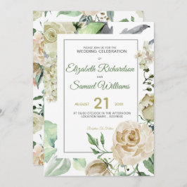 Invitación Cream Rosa Bud Hydrangea Watercolor Classic