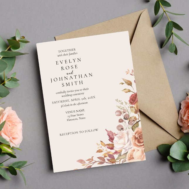 Invitación Cream Rosa Elegant Wedding Invitation (Subido por el creador)