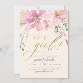 Invitación Cream Rubor & Gold Es un Chica Floral Baby Shower