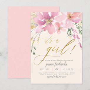 Invitación Cream Rubor & Gold Es un Chica Floral Baby Shower