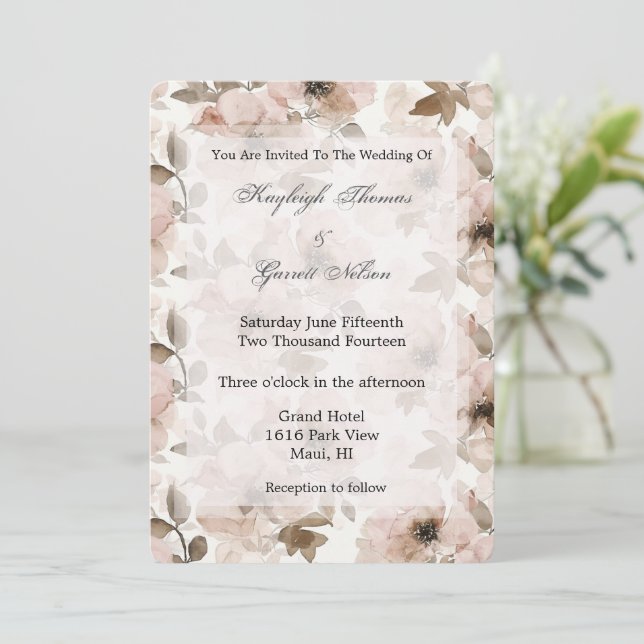Invitación Cream Rubor Pink Floral Boda (Anverso de pie)