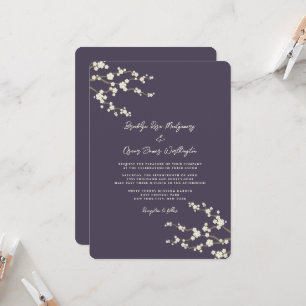 Invitación Cream Sakura cerezo florece Boda asiático morado