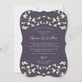 Invitación Cream Sakura cerezo florece Boda asiático morado