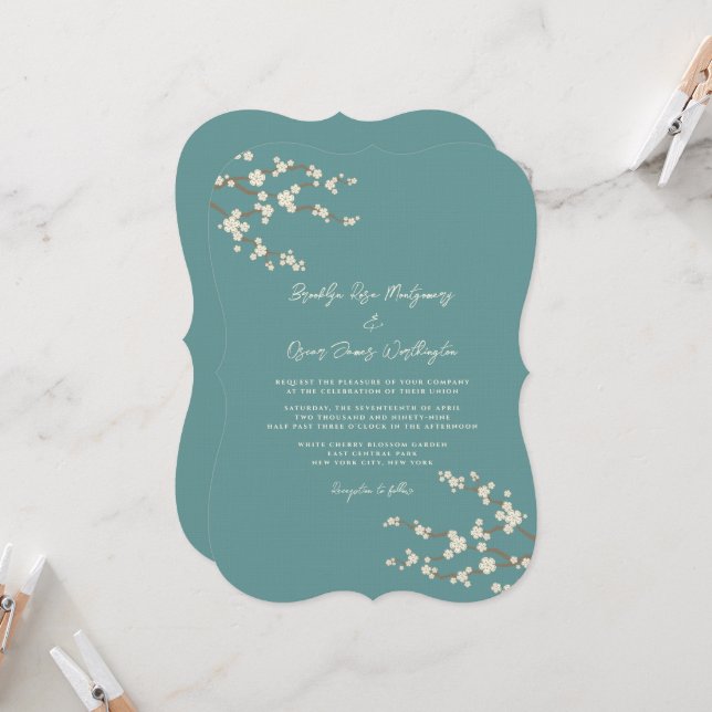 Invitación Cream Sakura florecimiento de cerezo Boda asiático (Anverso/Reverso In Situ)