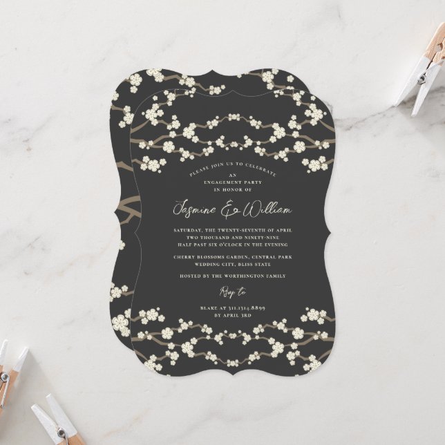 Invitación Cream Sakura florecimiento de cerezo Boda asiático (Anverso/Reverso In Situ)