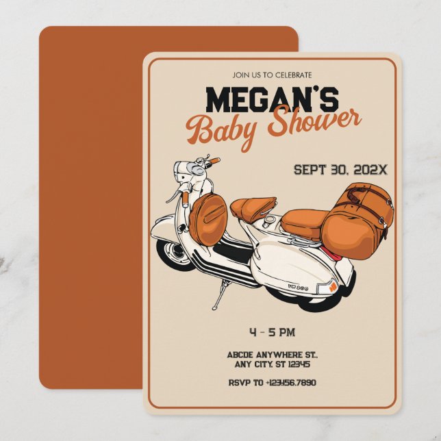 Invitación Cream scooter Baby Shower (Anverso / Reverso)